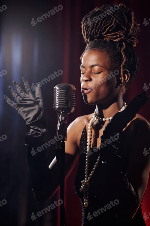 Preview: Black Singer Performing Jazz Vocals with Eyes Closed on Stage