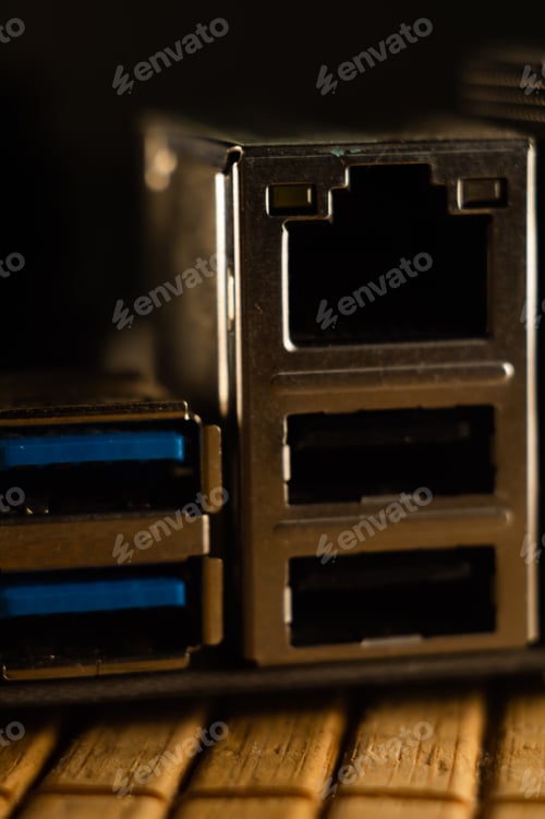 Preview: Vertical closeup shot of audio connectors on the motherboard