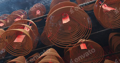 Preview: Tai Po, Hong Kong, 12 April 2018:- Man mo Temple with incense ring burning