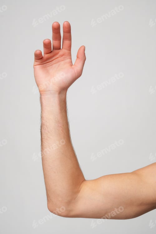Preview: Mans Hand Showing Sign against gray background