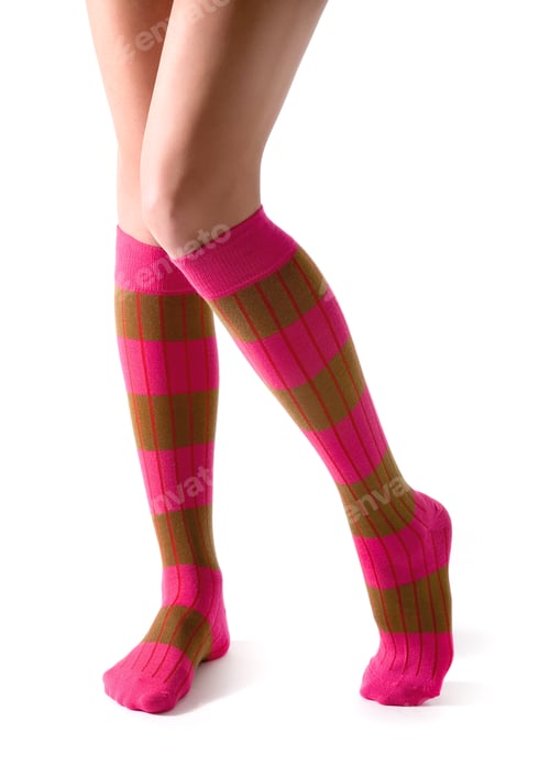 Preview: Young woman legs posing with pink striped socks