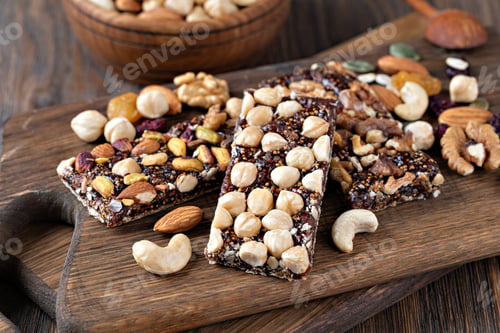 Preview: Granola bar on wooden background