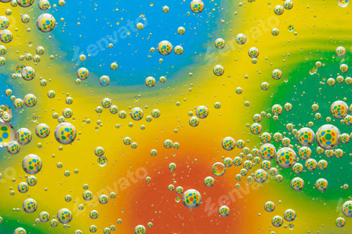 Preview: Abstract multicolor bubbles background, circles pattern, liquid art texture. Yellow abstraction