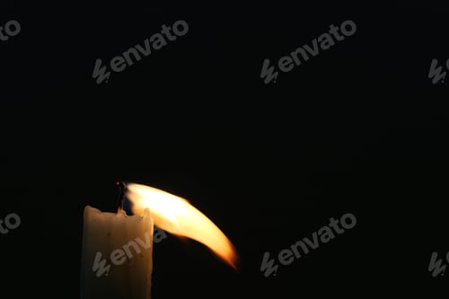 Preview: Burning Candle - Close Up Photograph Of A Single Candle Burning Against A Dark Background With The