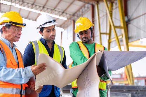 Preview: At construction site engineer check drawing correctness concrete mold before pouring concrete