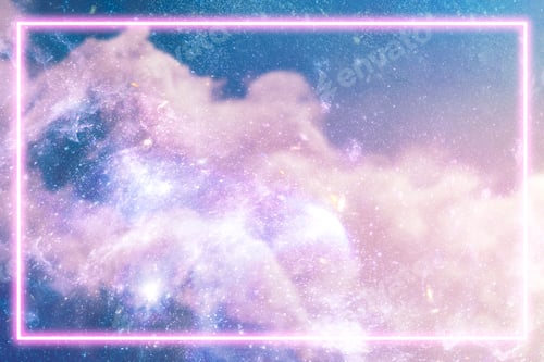Preview: Pink neon frame on a pastel galaxy background illustration