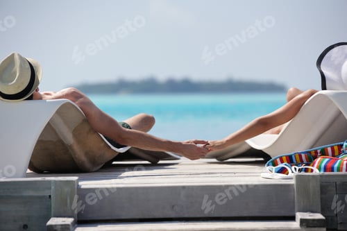 Preview: Happy Young Romantic Couple In Love Have Fun Running And Relaxing On Beautiful Beach