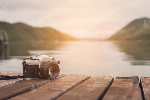 Preview: Retro camera with beautiful landscape
