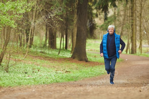 Preview: Active Senior Man Running in Forest