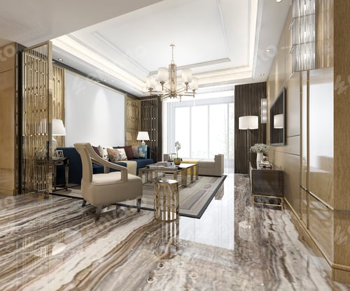 Preview: 3d rendering luxury classic living room with marble tile and bookshelf