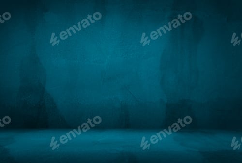 Preview: Vintage grunge blue concrete texture studio wall background with vignette.