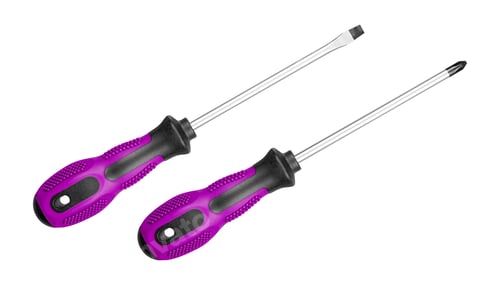 Preview: Two Screwdrivers Flat and Phillips with Ergonomic Handles Set Pink color on isolated background