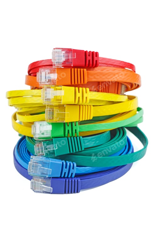 Preview: Flat ethernet (copper, RJ45) patchcords isolated on white background