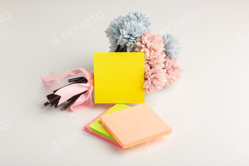 Preview: front view colored stickers with flowers on white background school color learnign study kids