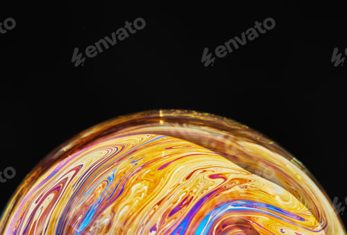 Preview: Virtual reality space with abstract multicolor psychedelic planet. Closeup Soap bubble like