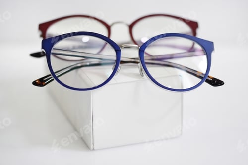 Preview: Multicolored fashionable glasses on a white case