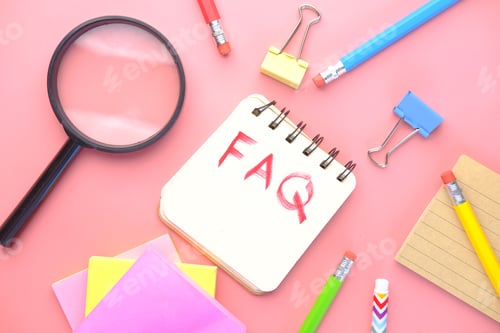Preview: hand drawing text FAQ on notepad on pink background