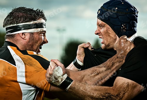 Preview: Intense faceoff between rugby players on the field