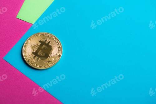 Preview: Bitcoins on colorful background