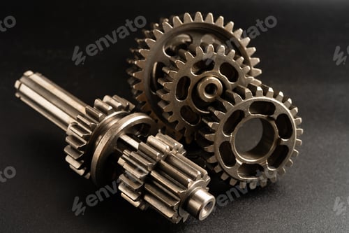 Preview: Gear and cogs wheels, clock mechanism, brass metal engine industrial.