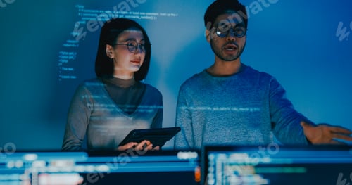 Preview: Asia male female software developers mentor leader manager talk strategy plan to executive.