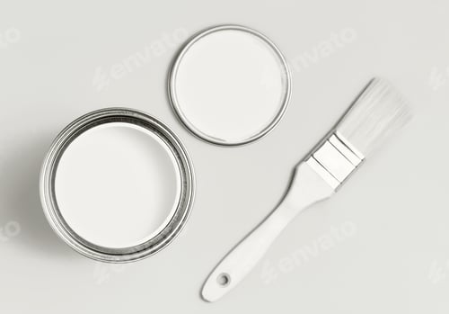 Preview: Open Paint Can and Brush on White Background