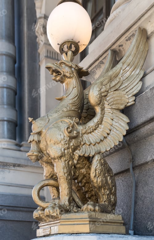 Preview: Big Beautiful Metal Outside Golden Lamp With An Eagle