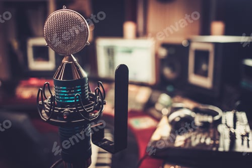 Preview: Extra high definition microphone at boutique recording studio.