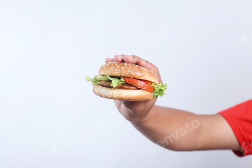 Preview: Hand Showing Beef Burger with Vegetable