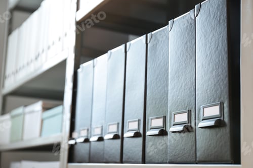 Preview: Folders with documents on shelf in archive