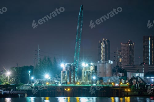 Preview: Petrochemical oil refinery in Bangkok City, Thailand. Oil and gas tanks in industry factory.