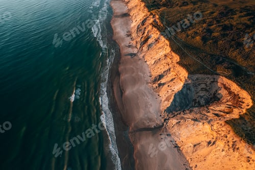 Preview: Aerial Drone Photo of the Danish coastline at North Sea during sunset, Denmark