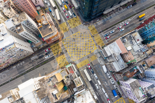 Preview: Sham Shui Po, Hong Kong 19 March 2019: Top view of Hong Kong city traffic