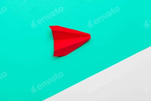 Preview: Red paper origami plane. Transportation and business concept