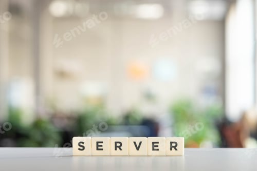 Preview: white cubes with word server on office desk