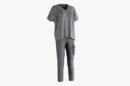 Preview: Women's Sporty Gray Knit Top with Cargo Pants Outfit