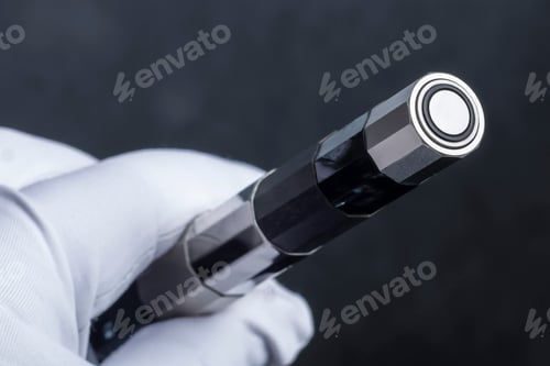 Preview: Branded pen with ink and nib in a box. Gift set. Office interior.