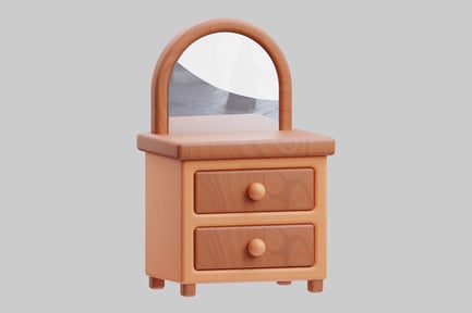 Preview: Wooden dressing table with arched mirror and drawers