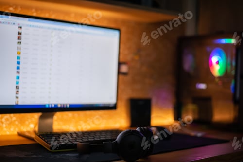 Preview: Wireless headphones on the table near the computer