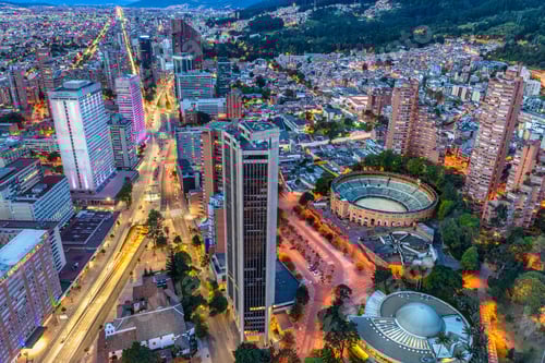 Preview: Aerial view of modern Bogota cityscape in Colombia in the afternoon