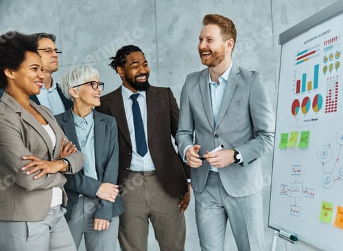 Preview: young business people meeting office teamwork group whiteboard presentation seminar senior mature