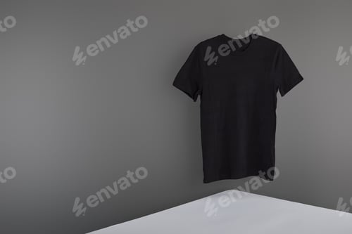 Preview: blank basic black t-shirt on grey background