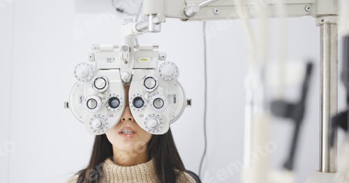 Preview: Asian Woman doing eye test in clinic