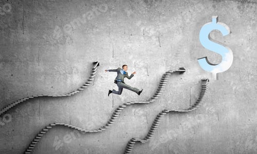 Preview: Businessman Running On Ladder Leading To Financial Success