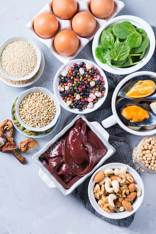 Preview: Foods high in iron, healthy dieting eating concept