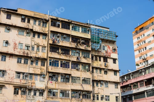 Preview: Hong Kong old residential building facade