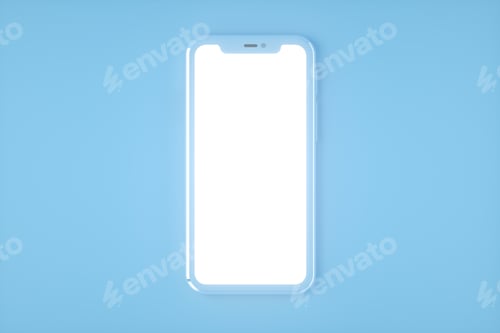 Preview: Realistic smartphone mockup set, 3d render. Mobile phone blank, white screen design. Blue color