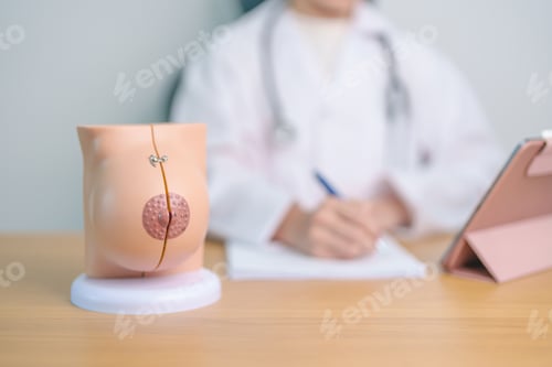 Preview: Doctor with Breast Anatomy model. Breast Augmentation Surgery, October Breast Cancer