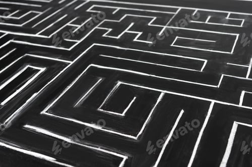 Preview: high angle view of painted labyrinth with copy space