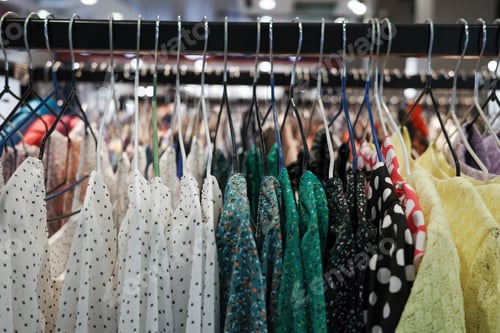 Preview: Hangers with clothes in the store.